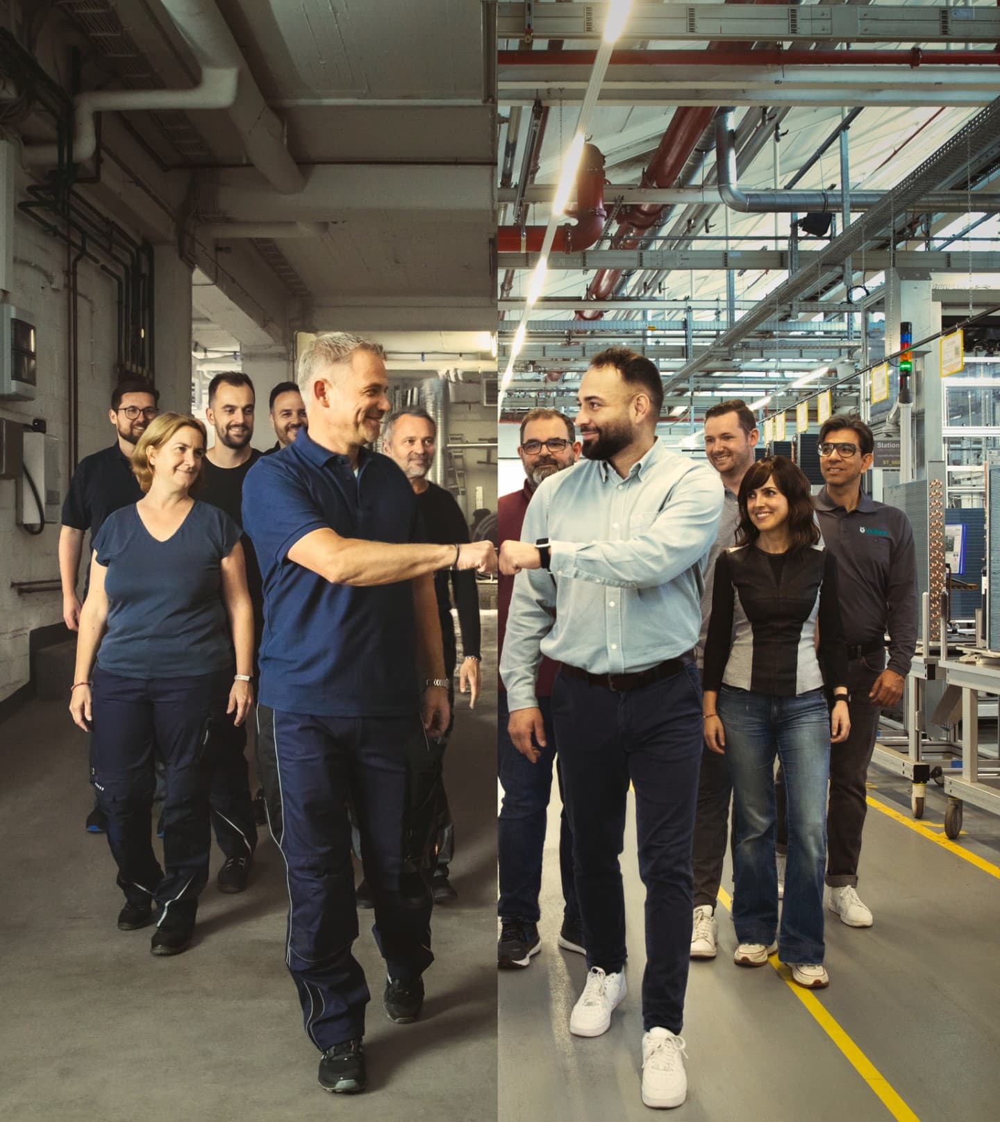 Fachmann und Vaillant-Mitarbeiter geben sich gegenseitig einen Faustschlag